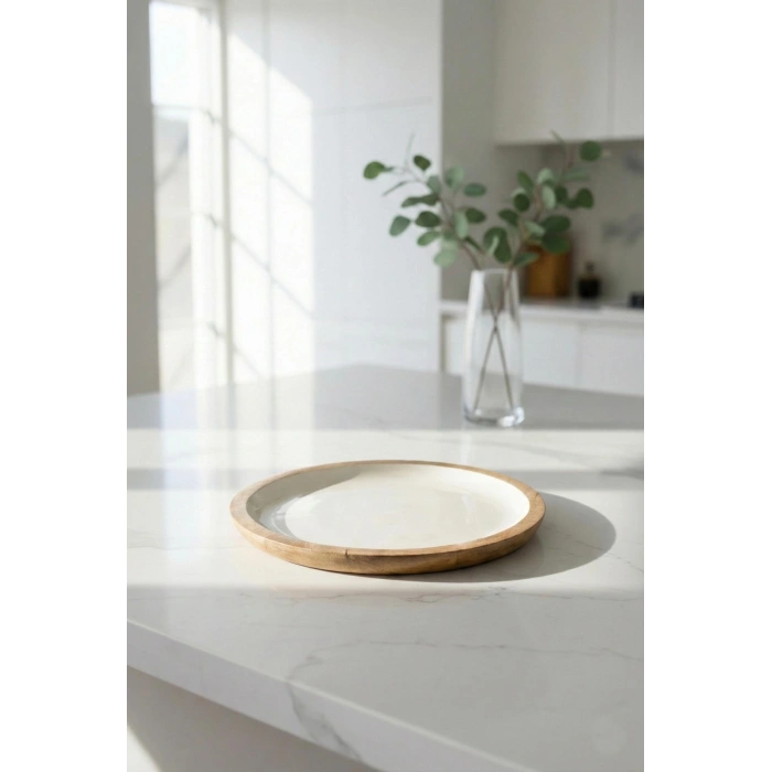 Hubrendy Bez Mango Agacı Pasta Tabağı & Sunum Tabağı 20 Cm Krem