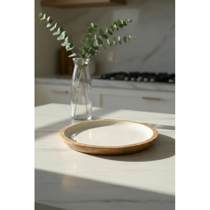 Hubrendy Bez Mango Agacı Pasta Tabağı & Sunum Tabağı 20 Cm Krem