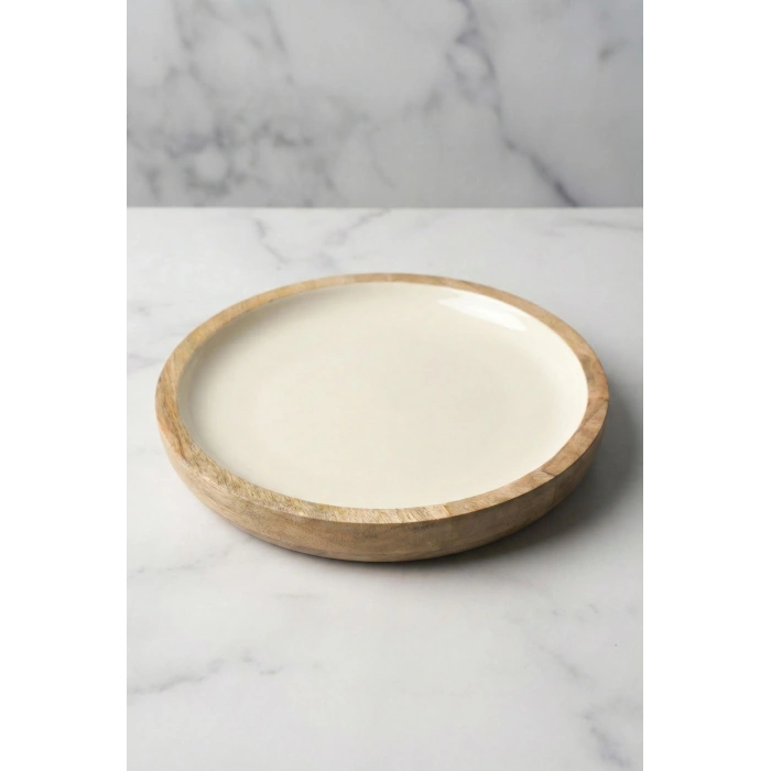 Hubrendy Bez Mango Agacı Pasta Tabağı & Sunum Tabağı 20 Cm Krem