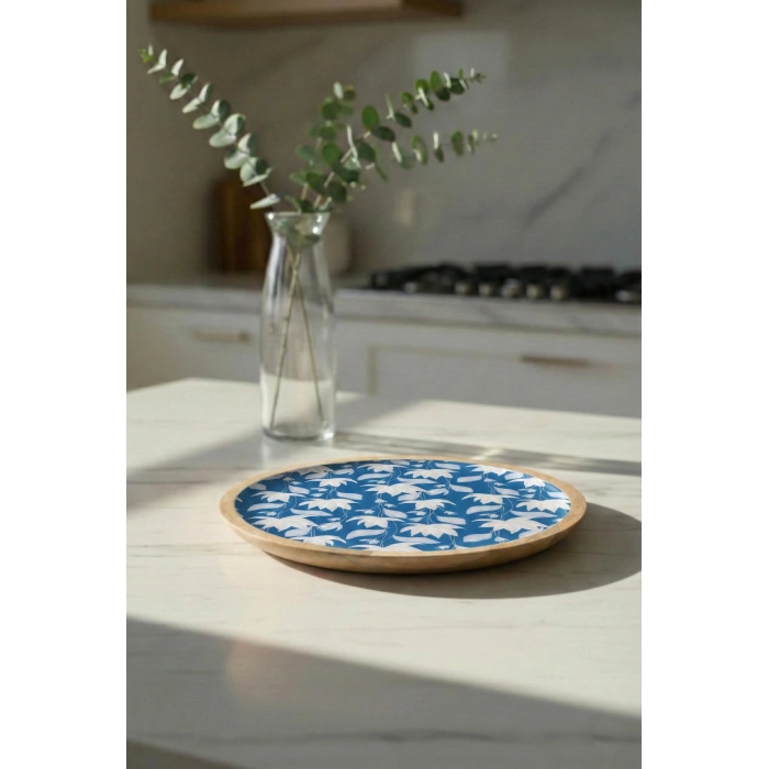 Hubrendy Bez Mango Agacı Servis Tabağı & Sunum Tabağı 25 Cm Desenli
