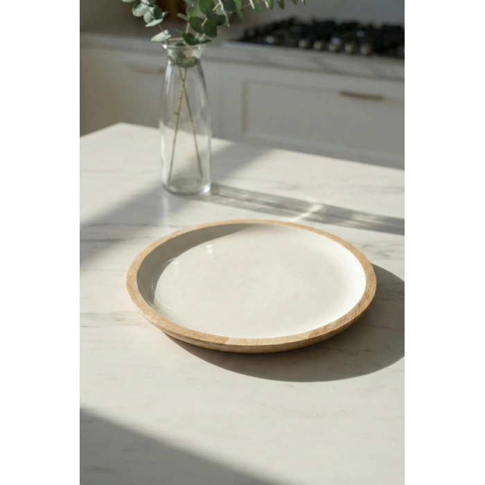 Hubrendy Bez Mango Agacı Servis Tabağı & Sunum Tabağı 25 Cm Krem