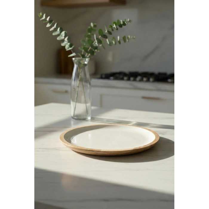 Hubrendy Bez Mango Agacı Servis Tabağı & Sunum Tabağı 25 Cm Krem