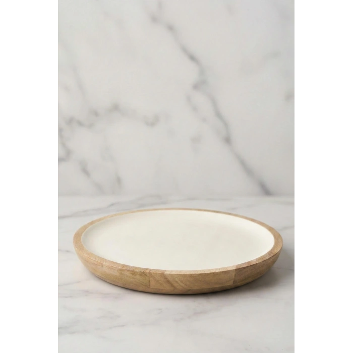 Hubrendy Bez Mango Agacı Servis Tabağı & Sunum Tabağı 25 Cm Krem
