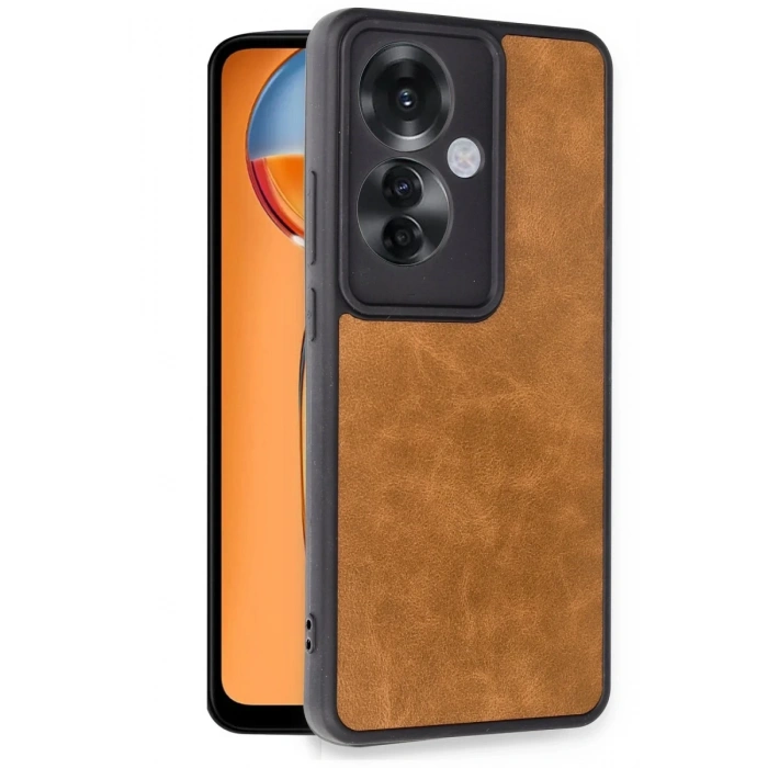 Hubrendy Bez Oppo Reno 11F Kılıf Aras Deri Kapak - Taba