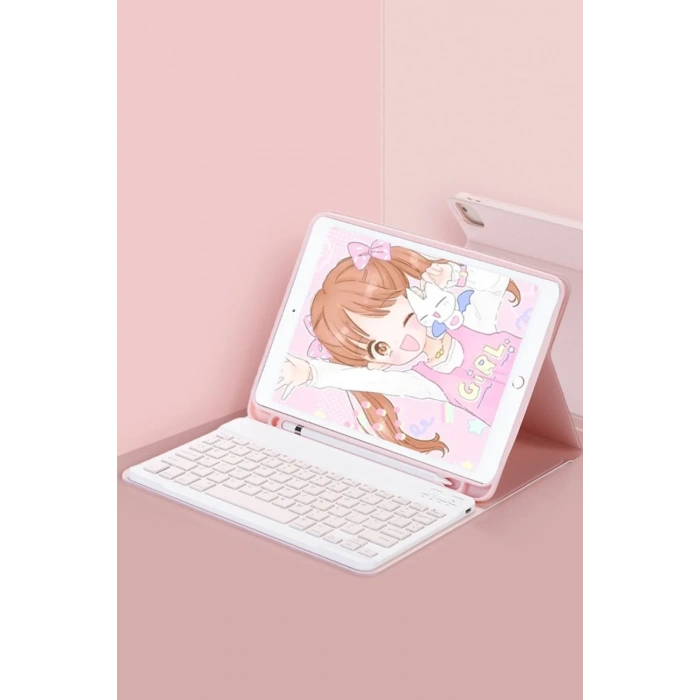 Hubrendy Bez Xiaomi Pad 6 Kılıf KC01 Smart Klavyeli Tablet Kılıfı - Pembe