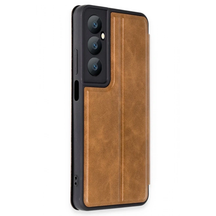 Hubrendy Bez Realme C65 Kılıf Flip Cover - Taba