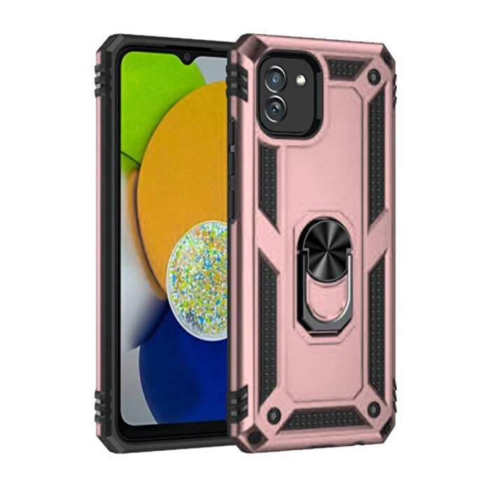 Hubrendy Bez Samsung Galaxy A03 Kılıf Sofya Yüzüklü Silikon Kapak - Rose