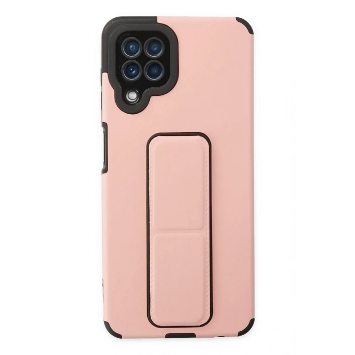 Hubrendy Bez Samsung Galaxy A22 Kılıf Mega Standlı Silikon - Pudra
