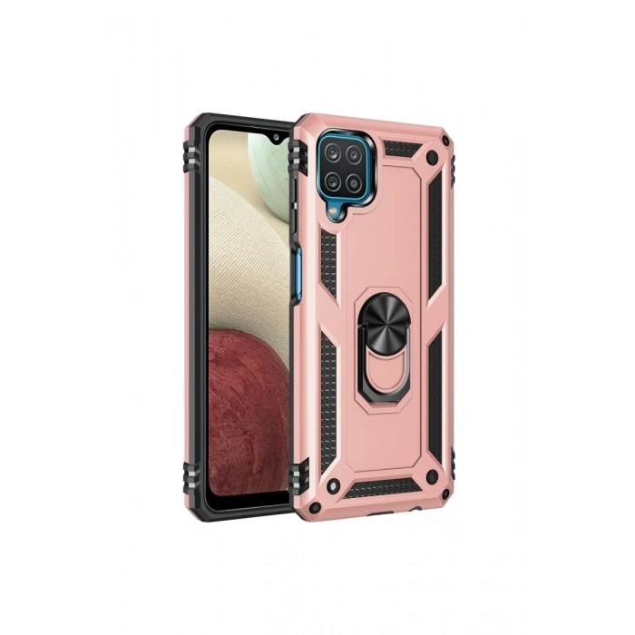 Hubrendy Bez Samsung Galaxy A22 Kılıf Sofya Yüzüklü Silikon Kapak - Rose