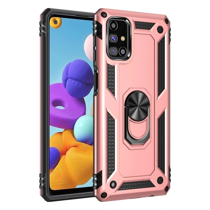 Hubrendy Bez Samsung Galaxy M31S Kılıf Sofya Yüzüklü Silikon Kapak - Rose