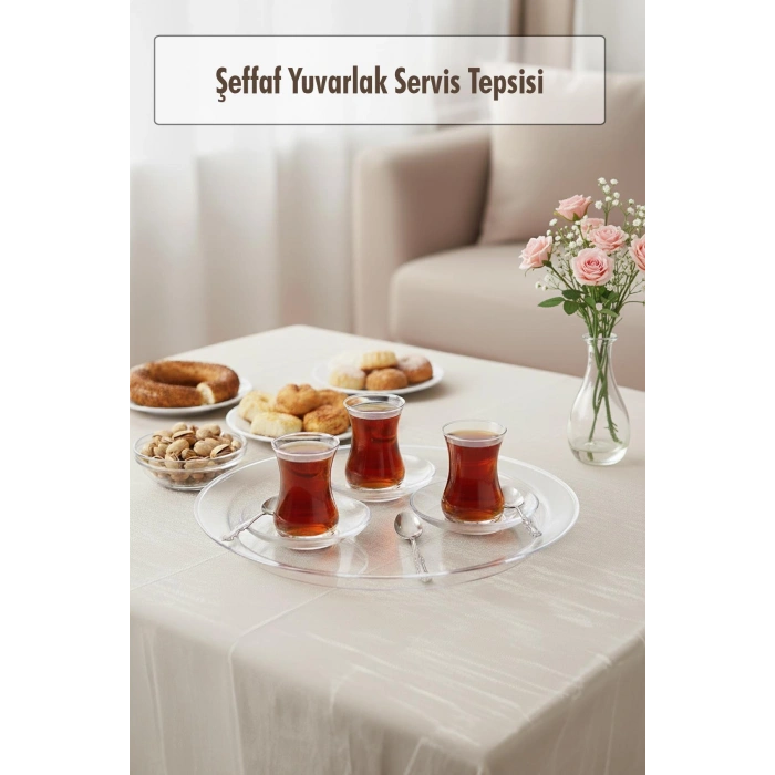 Hubrendy Bez Şeffaf Yuvarlak Servis Tepsisi 33 cm