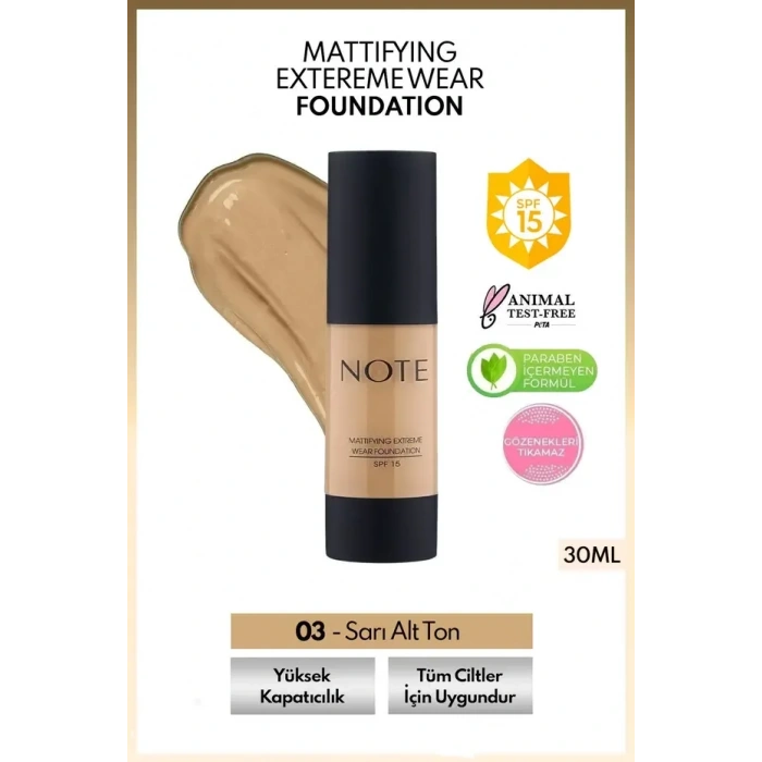 Hubrendy Bez SPF 15 Mat Kapatıcı Fondöten - 03 Medium Beige