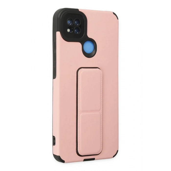 Hubrendy Bez Xiaomi Redmi 9C Kılıf Mega Standlı Silikon - Pudra