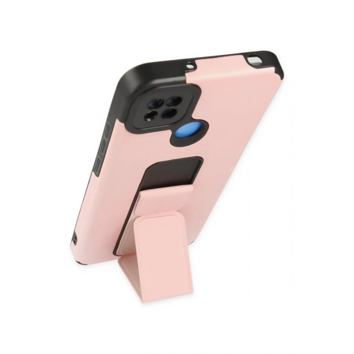 Hubrendy Bez Xiaomi Redmi 9C Kılıf Mega Standlı Silikon - Pudra