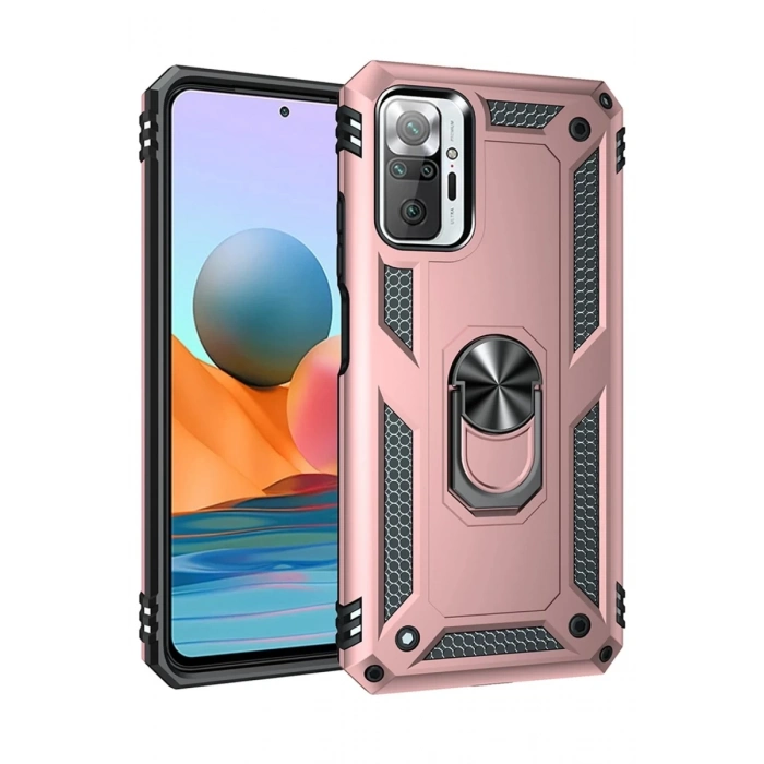 Hubrendy Bez Xiaomi Redmi Note 10 Pro Kılıf Sofya Yüzüklü Silikon Kapak - Rose