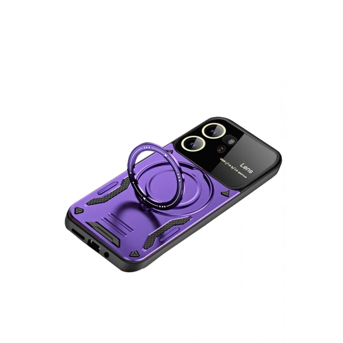 Hubrendy Bez Vivo Y16 Kılıf Joy Lens Standlı Kapak - Mor