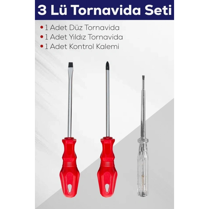 Hubrendy ÇER 3lü Tornavida Seti (düz Tornavida + Yıldız Tornavida + Kontrol Kalemi)