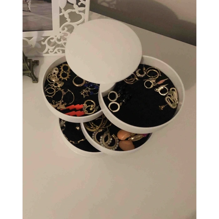 Hubrendy ÇER 4 Katlı Dönebilen Silindir Takı Ve Makyaj Organizer Kutusu