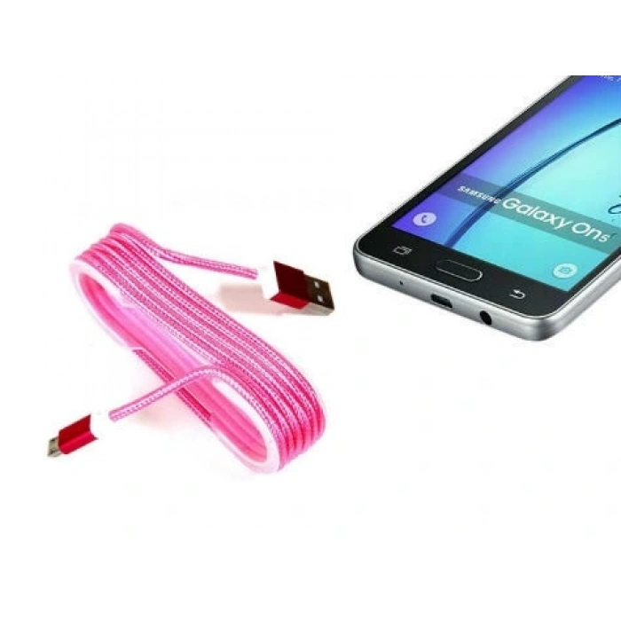 Hubrendy ÇER Android Örgü Şeklinde Renkli Çelik Şarj Data Kablosu - Pembe