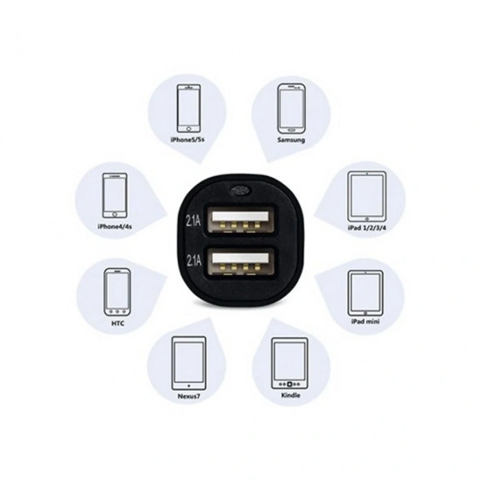 Hubrendy ÇER Çift Usb Girişli 2.1 Amp Araç Çakmak Soketi