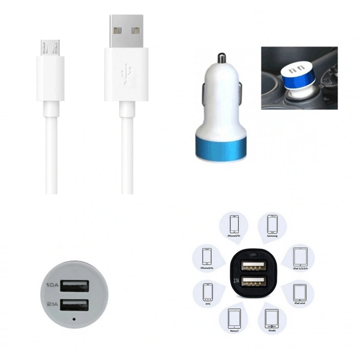 Hubrendy ÇER Çift Usb Girişli 3.1 Çıkışlı Seyahat Seti Android / Micro Usb