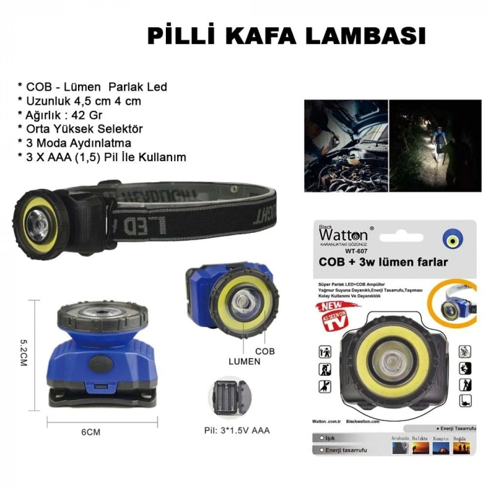 Hubrendy ÇER Güçlü Pilli Kafa Lambası Wt-607