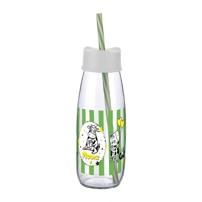 Hubrendy ÇER Hayvan Figürlü Pipetli Su Ve Süt Şişesi Cam 500 Ml