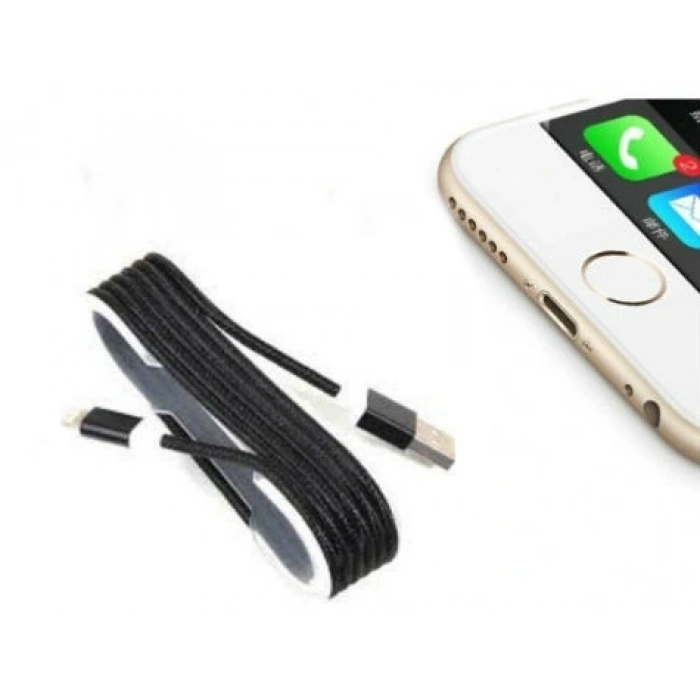 Hubrendy ÇER İphone Örgü Şeklinde Renkli Çelik Şarj Data Kablosu - Siyah