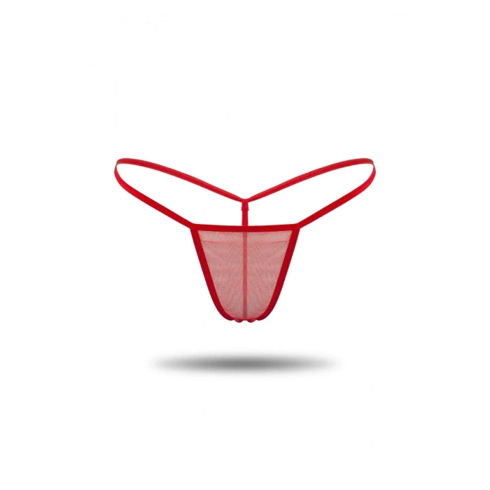 Hubrendy ÇER Kırmızı Transparan Tül String Tanga Tm1115