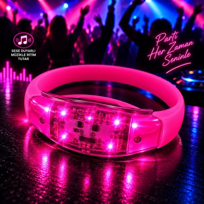 Hubrendy ÇER Sese Duyarlı Sensörlü Led Işıklı Bileklik – Pembe