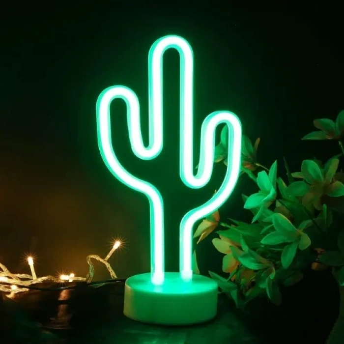 Hubrendy Emin Neon Işıklı Kaktüs Masa Gece Lambası