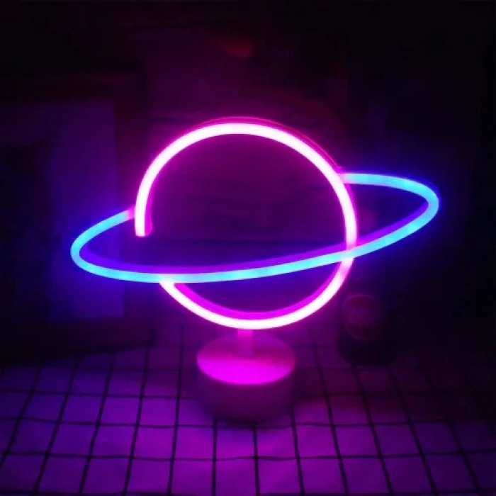 Hubrendy Emin Neon Işıklı Satürn Lamba (Pil + USB)