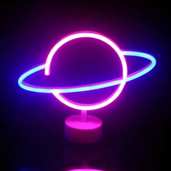 Hubrendy Emin Neon Işıklı Satürn Lamba (Pil + USB)