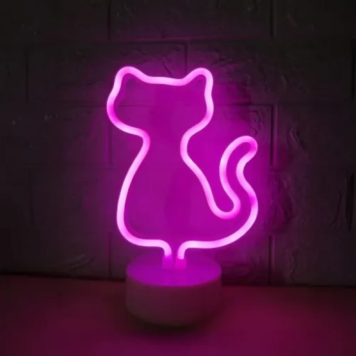 Hubrendy Emin Neon Kedi Masa Gece Lambası Pembe Işık