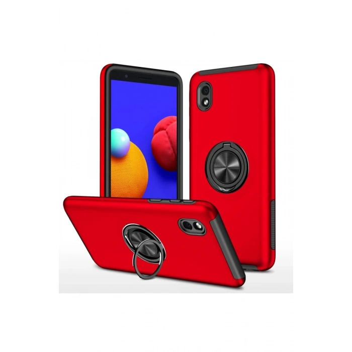 Hubrendy Bez Samsung Galaxy A01 Core Kılıf Elit Yüzüklü Kapak - Kırmızı