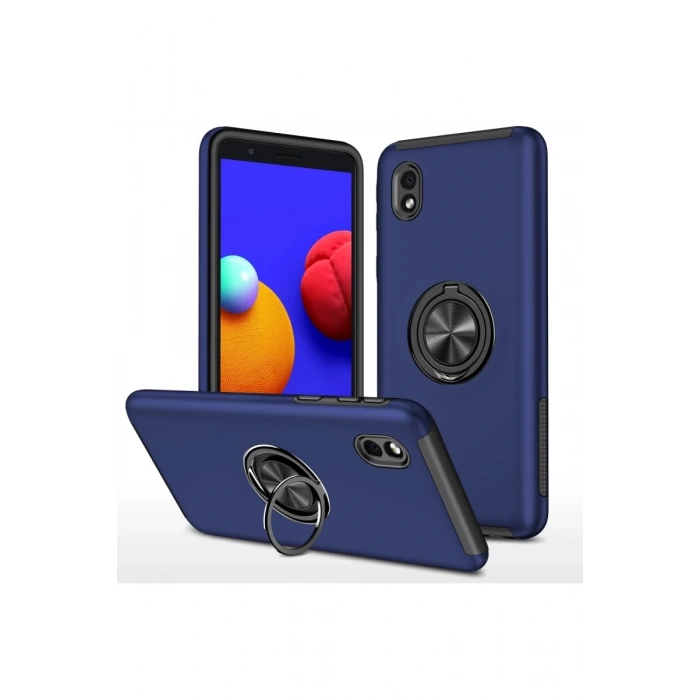 Hubrendy Bez Samsung Galaxy A01 Core Kılıf Elit Yüzüklü Kapak - Lacivert
