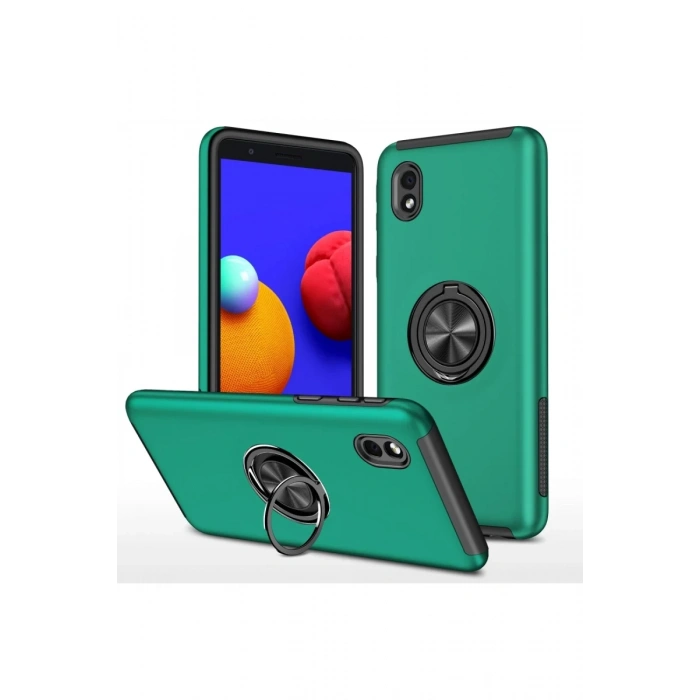 Hubrendy Bez Samsung Galaxy A01 Core Kılıf Elit Yüzüklü Kapak - Yeşil