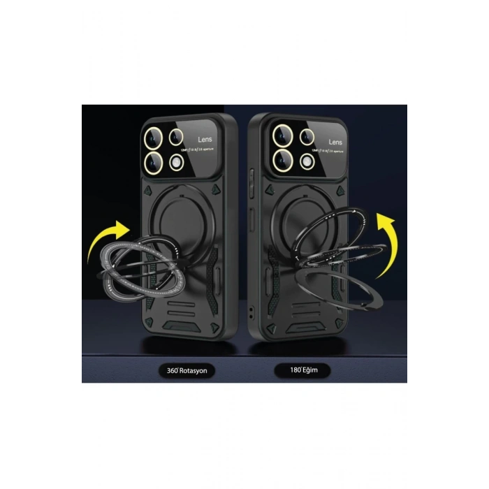 Hubrendy Bez Samsung Galaxy A05 Kılıf Joy Lens Standlı Kapak - Siyah