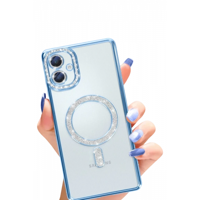 Hubrendy Bez Samsung Galaxy A06 Joke Simli Magneticsafe Kılıf - Mavi