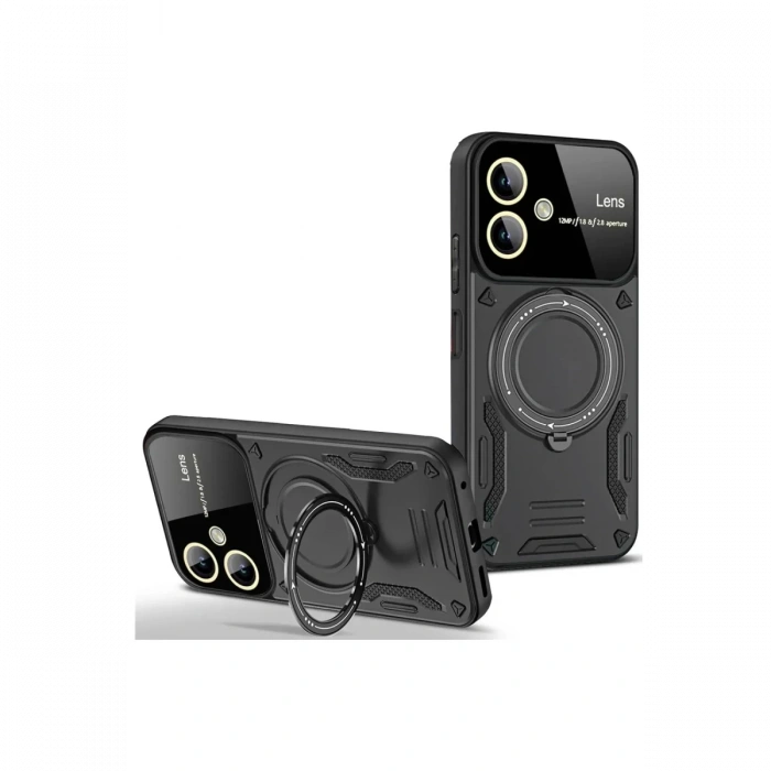 Hubrendy Bez Samsung Galaxy A06 Kılıf Joy Lens Standlı Kapak - Siyah
