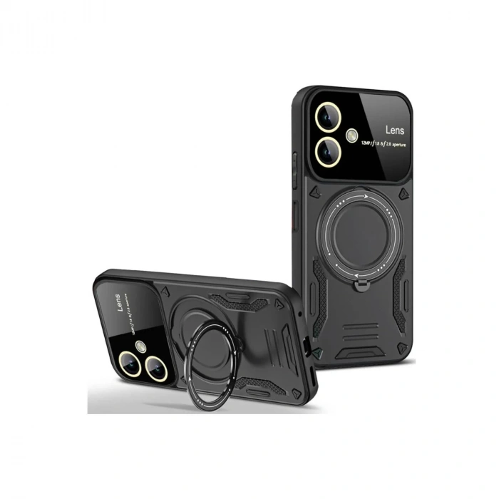 Hubrendy Bez Samsung Galaxy A06 Kılıf Joy Lens Standlı Kapak - Siyah