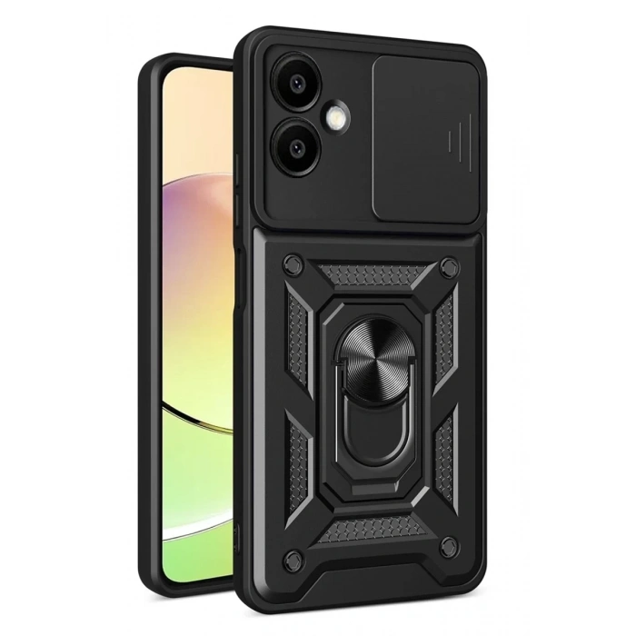 Hubrendy Bez Samsung Galaxy A07 4G Pars Lens Yüzüklü Silikon - Siyah