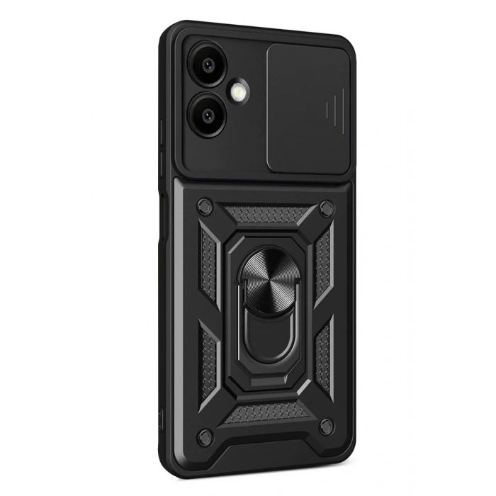 Hubrendy Bez Samsung Galaxy A07 4G Pars Lens Yüzüklü Silikon - Siyah