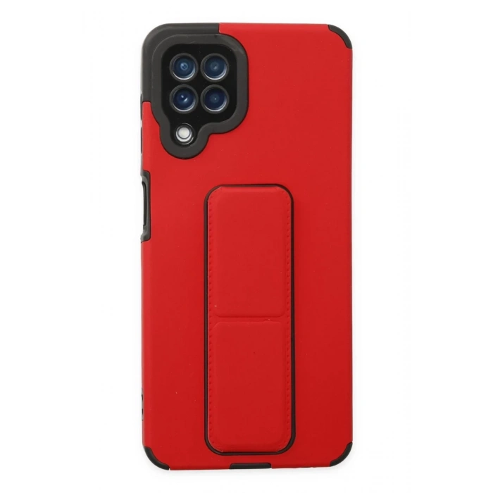 Hubrendy Bez Samsung Galaxy A22 Kılıf Mega Standlı Silikon - Kırmızı