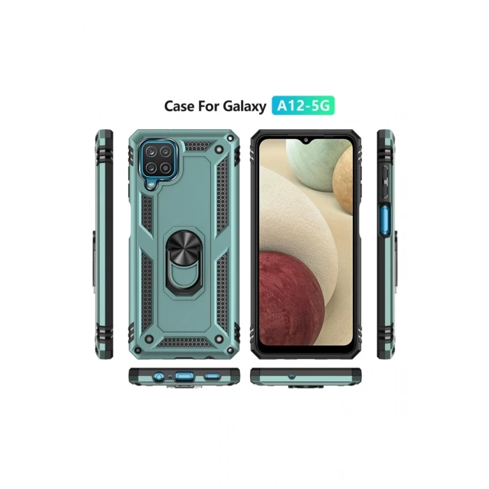 Hubrendy Bez Samsung Galaxy A22 Kılıf Sofya Yüzüklü Silikon Kapak - Yeşil