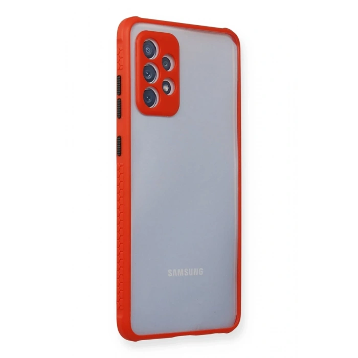 Hubrendy Bez Samsung Galaxy A72 Kılıf Miami Şeffaf Silikon - Kırmızı