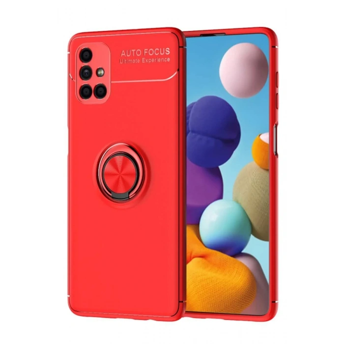 Hubrendy Bez Samsung Galaxy M51 Kılıf Range Yüzüklü Silikon - Kırmızı