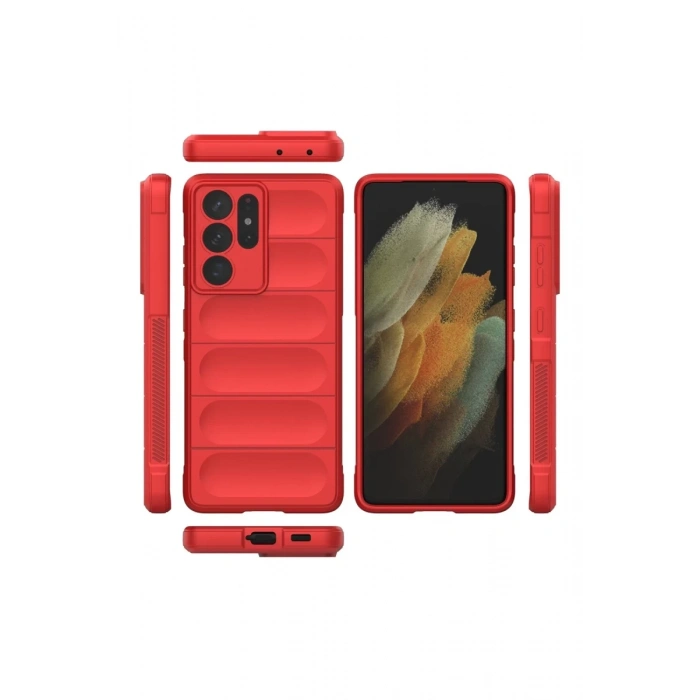 Hubrendy Bez Samsung Galaxy S21 Ultra Kılıf Optimum Silikon - Kırmızı