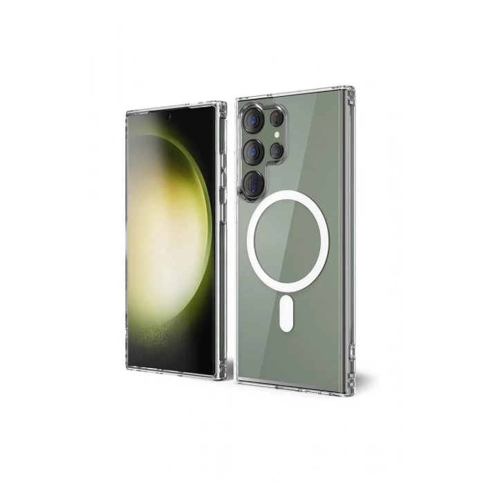 Hubrendy Bez Samsung Galaxy S23 Ultra Kılıf Magneticsafe Şeffaf Silikon - Şeffaf