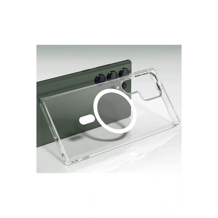 Hubrendy Bez Samsung Galaxy S23 Ultra Kılıf Magneticsafe Şeffaf Silikon - Şeffaf